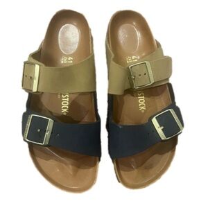 RARE Birkenstock Arizona Split Hex Midnight Nubuck Leather 41 Navy Tan Like New